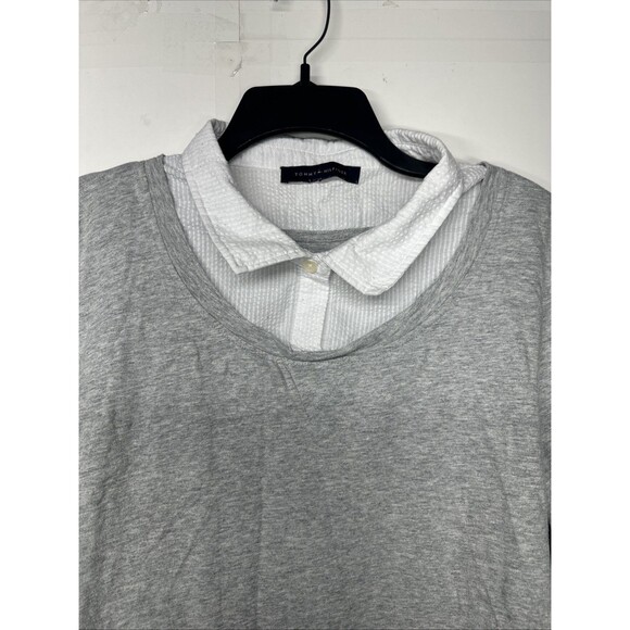 Tommy Hilfiger Women’s Layered Look Sweater Shirt Top Gray White Collared XL - Picture 9 of 12